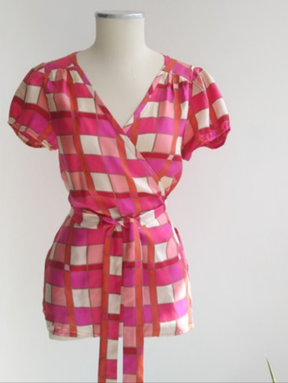 Banana Republic Pink Geometric Colorblock Casual Lightweight Wrap Top Large
